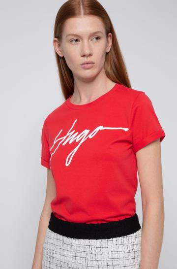 Koszulki HUGO Cotton Jersey Czerwone Damskie (Pl35378)